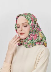 Garden Bloom Silk Hijab - Verdant Rose by Minnaba